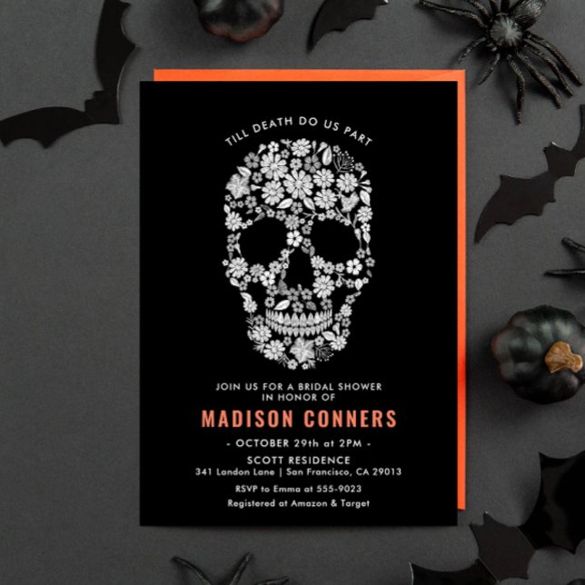 Invitación Halloween Skull Black Floral Bridal Shower (Subido por el creador)