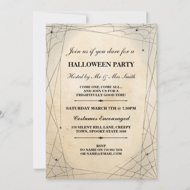 Invitación Halloween Spider Black Gothic Frame Fiesta invitac (Anverso)
