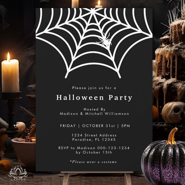 Invitación Halloween Spider Web Moderno Fiesta Blanco Negro (Subido por el creador)