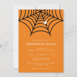 Invitación Halloween Spider Web Spooky Fiesta Naranja moderno