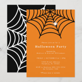 Invitación Halloween Spider Web Spooky Fiesta Naranja moderno
