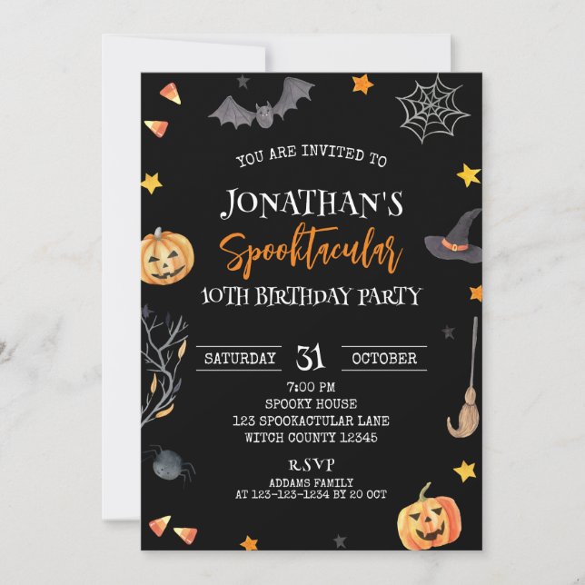 Invitación Halloween Spooktacular 10 cumpleaños, cumpleaños d (Anverso)