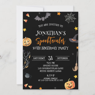 Invitación Halloween Spooktacular 10 cumpleaños, cumpleaños d