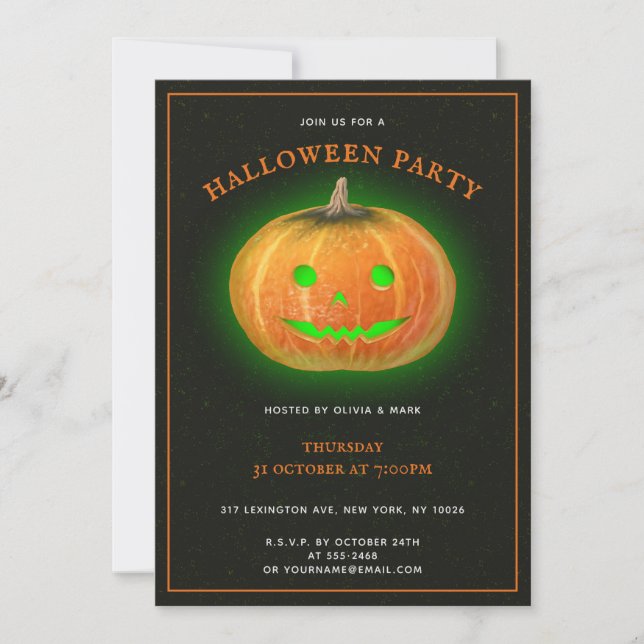 Invitación Halloween Spooktacular Calabaza Sonrisa Grunge (Anverso)
