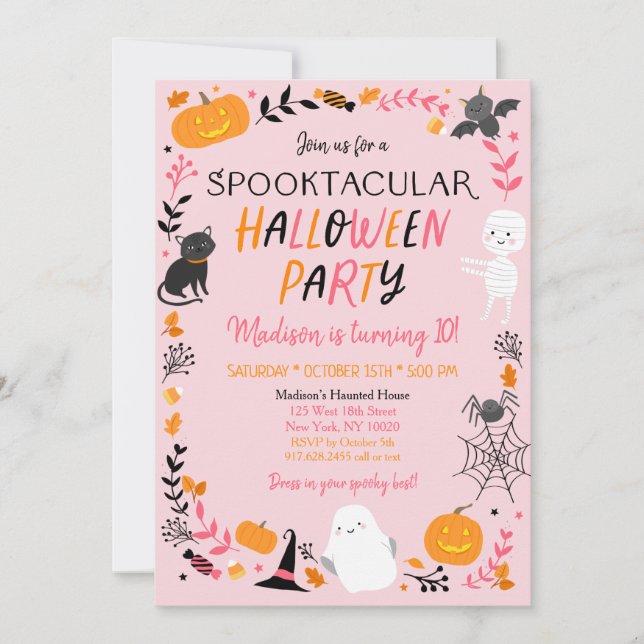 Invitación Halloween Spooktacular Chica Cumpleaños  (Anverso)