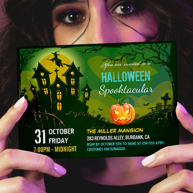 Invitación Halloween Spooktacular Fiesta Creepy Haunty House (Perfect choice for hosting a family-friendly Halloween party or a spooky gathering for friends.)
