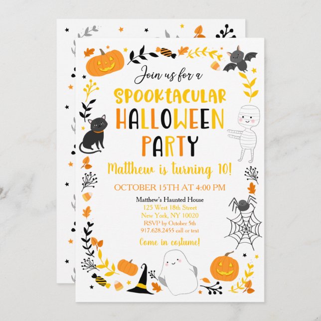 Invitación Halloween Spooktacular Ghost Pumpkin Cumpleaños (Anverso / Reverso)
