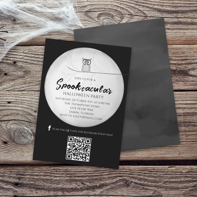 Invitación Halloween Spooktacular Owl Código QR Medios Social (Subido por el creador)