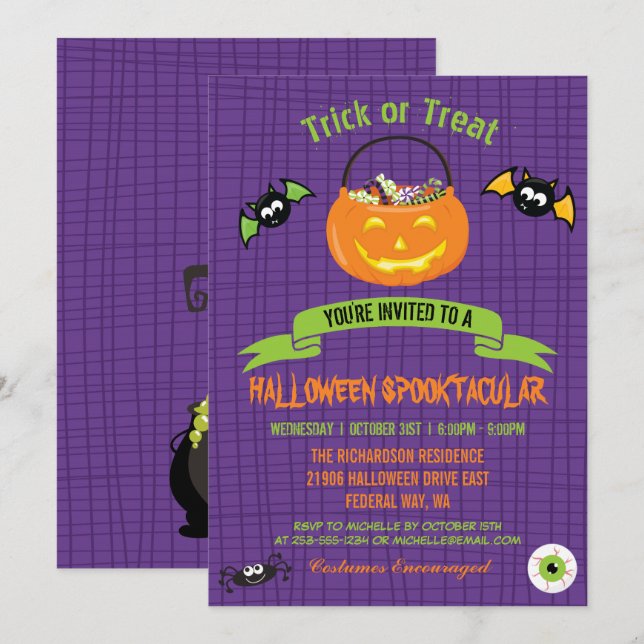 Invitación Halloween Spooktacular Pumpkin Fiesta (Anverso / Reverso)