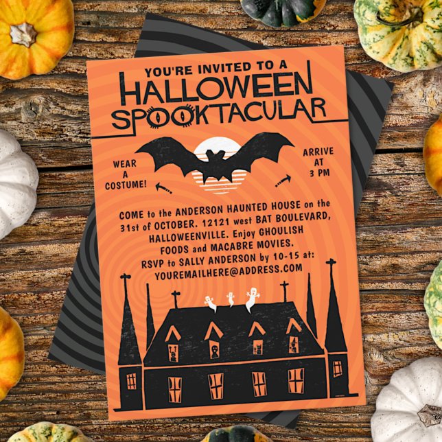 Invitación Halloween Spooktacular Retro Bat de los años 60 (Subido por el creador)