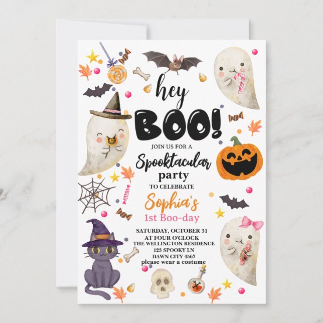 Invitación Halloween Spooktacular Rosado Primer cumpleaños (Anverso)