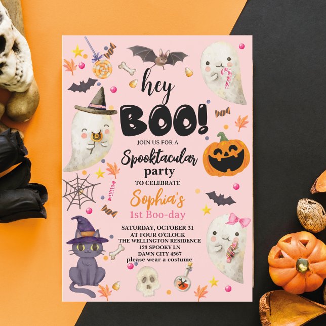 Invitación Halloween Spooktacular Rosado Primer cumpleaños (Subido por el creador)