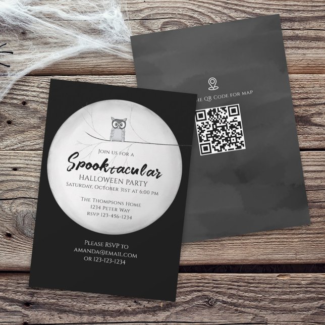 Invitación Halloween Spooktacular Spookly Owl QR Code Map (Subido por el creador)