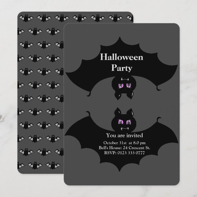 Invitación Halloween Spooky Bats en gris (Anverso / Reverso)