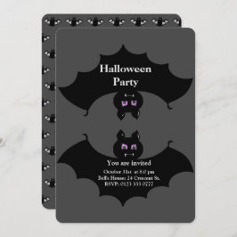 Invitación Halloween Spooky Bats en gris