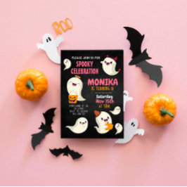 Invitación Halloween Spooky Cute Ghost Chica Birday