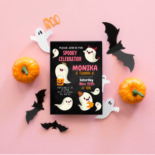 Invitación Halloween Spooky Cute Ghost Chica Birday