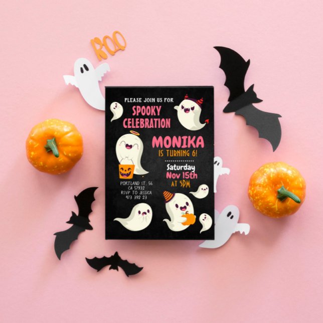 Invitación Halloween Spooky Cute Ghost Chica Birday (Subido por el creador)