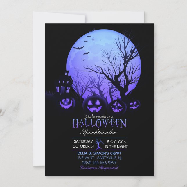 Invitación Halloween Spooky Dark Full Moon Jack O Lantern (Anverso)
