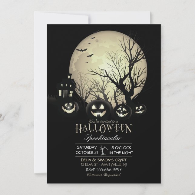 Invitación Halloween Spooky Dark Full Moon Jack O Lantern (Anverso)