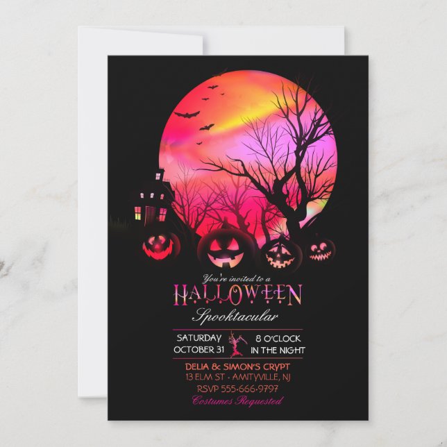 Invitación Halloween Spooky Dark Full Moon Jack O Lantern (Anverso)