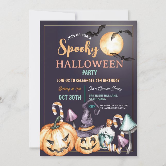 Invitación Halloween Spooky Fiesta Pumpkins Cumpleaños (Anverso)
