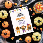 Invitación Halloween Spooky Kids Birday Costume Fiesta<br><div class="desc">Prepárate para una festividad fúnebre con nuestra invitación a la fiesta de los disfraces de cumpleaños del Chica de Halloween. Esta encantadora invitación presenta una mezcla caprichosa de elementos espeluznantes y adorables, entre los que se incluyen fantasmas, murciélagos y calabazas adorables, todo ello en colores vivos y perfecto para un...</div>