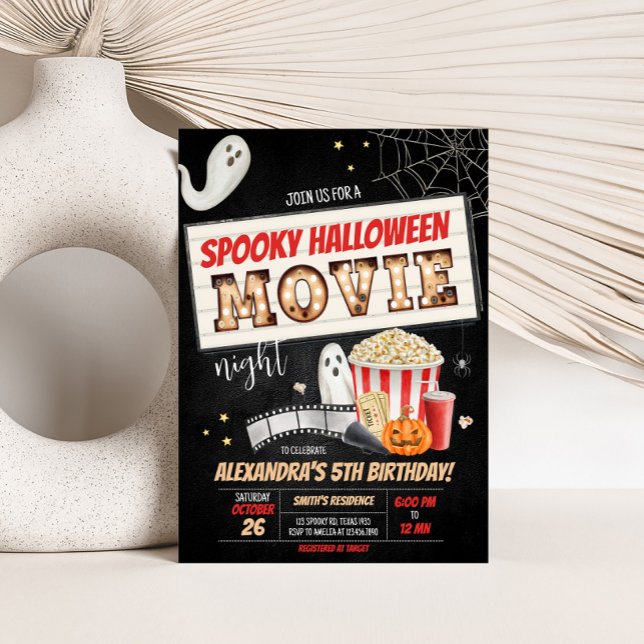 Invitación Halloween Spooky Movie Night Birday Party (Spooky Halloween Movie Night Birthday Party Invitation)
