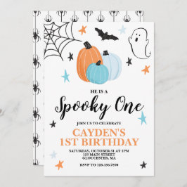 Invitación Halloween Spooky One Birthday Blue Pumpkins