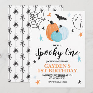 Invitación Halloween Spooky One Birthday Blue Pumpkins