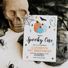 Invitación Halloween Spooky One Birthday Blue Pumpkins In