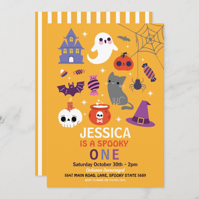 Invitación Halloween Spooky ONE Primer Fiesta de cumpleaños (Anverso / Reverso)