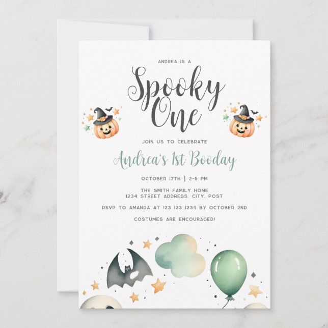 Invitación Halloween Spooky primero uno (Anverso)