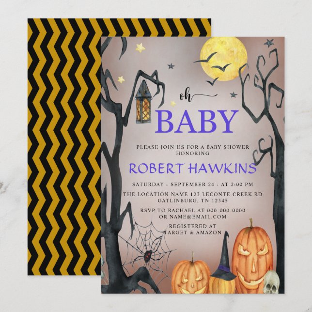 Invitación Halloween Spooky Pumpkin Baby Shower (Anverso / Reverso)
