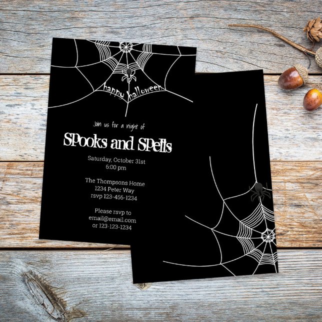 Invitación Halloween Spooky Scary Spider Fiesta de la Web (Halloween Spooks and Spells custom invitation.)