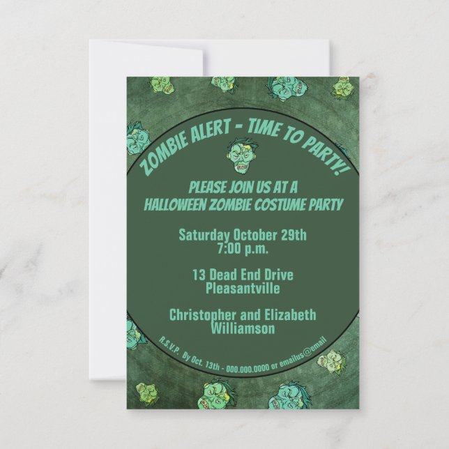 Invitación Halloween Spooky Scary Zombie Costume Fiesta Diver (Reverso)