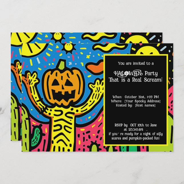 Invitación Halloween Spooky Scribble Shindig (Anverso / Reverso)