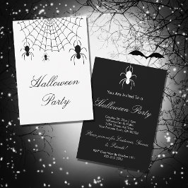 Invitación Halloween Spooky Spiders Black White Fiesta