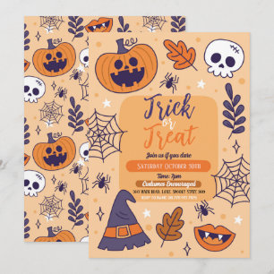 Invitación Halloween Spooky Trick o Trek Fiestas Calabazas