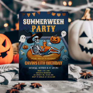 Invitación Halloween Summerween Pool Cumpleaños