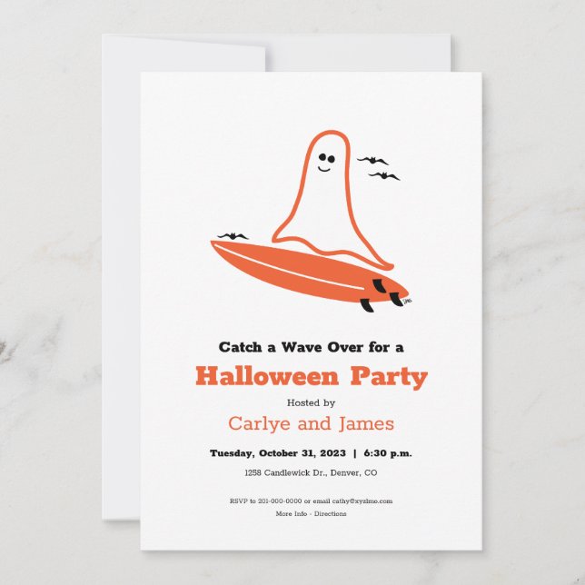 Invitación Halloween Surfer Ghost (Anverso)
