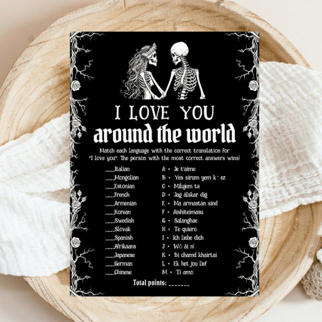 Invitación Halloween te amo en el juego mundial de novias (Black Halloween I Love You Around the World Bridal Game)