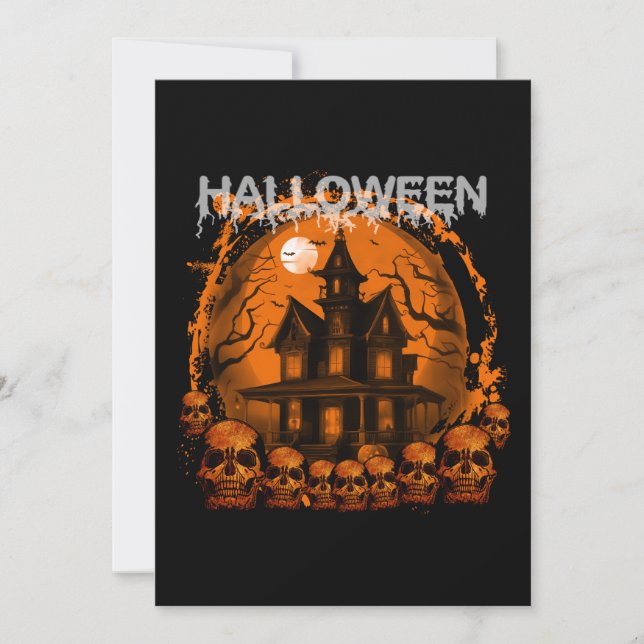 INVITACIÓN HALLOWEEN TERRIBLE CASA EMBRUJADA CALAVERAS (Anverso)