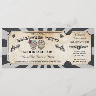 Invitación Halloween Ticket Skulls Fiesta Spooky Scroll