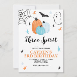 Invitación Halloween Tres Calabazas Azules de Espíritu Tercer