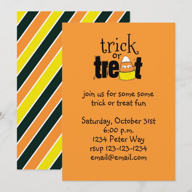 Invitación Halloween Trick de maíz dulce o truco divertido (Anverso / Reverso)