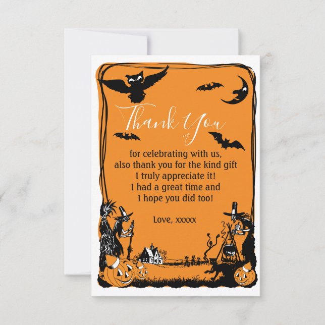 Invitación Halloween, Trick o Treat, otoño, carta de agradeci (Anverso)