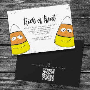 Invitación Halloween Trick O Trek Candy Corn Map QR Code