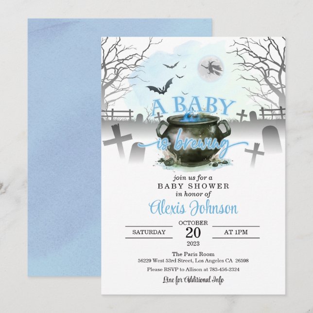 Invitación Halloween Un bebé está preparando Baby Shower Blue (Anverso / Reverso)
