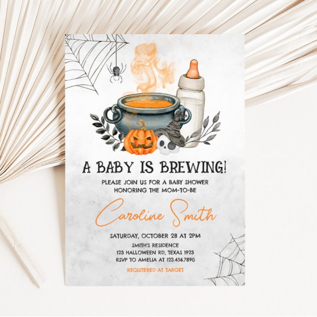 Invitación Halloween Un bebé se prepara Baby Shower (Orange Baby Bottle Halloween Baby Shower Invitation)